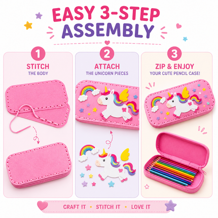 DIY Felt Pencil Case Sewing Kit for Kids with Zipper (Unicorn)