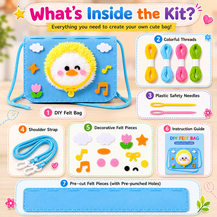 Handmade DIY Felt Shoulder Bag Craft Kit for Kids(Blue)