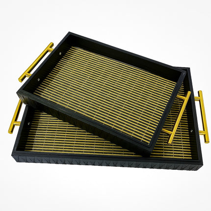 Premium Decorative Tray Set with gold handles (Black)