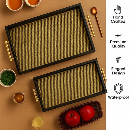 Premium Decorative Tray Set with gold handles (Black)
