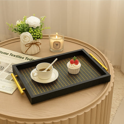 Premium Decorative Tray Set with gold handles (Black)