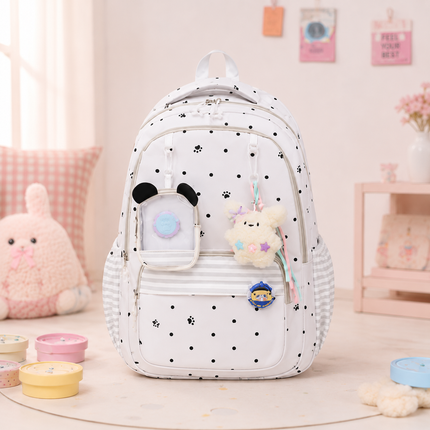 Coslifestore Cute Polka Dot Backpack for Girls, Teens & Women (Off white)