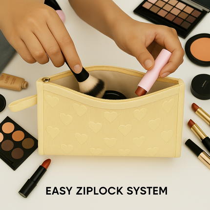 Mesh Cosmetic Pouch with Heart Design(yellow)