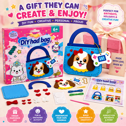DIY Handbag Making Kit for Girls with 3D Stickers & Charms(Blue)