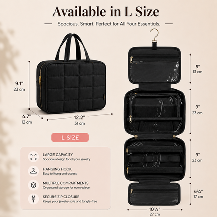 Foldable Travel Jewelry Organizer with Multiple Zip Pockets(Black)