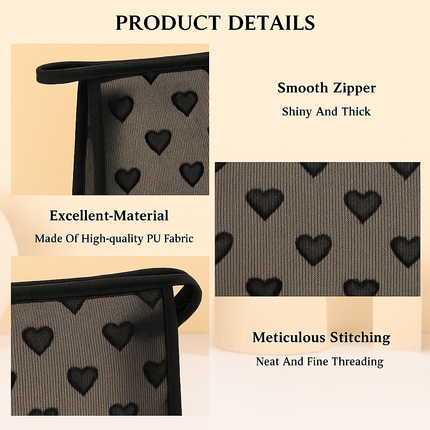 Mesh Cosmetic Pouch with Heart Design (Black)