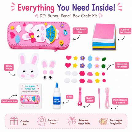 DIY Felt Pencil Case Sewing Kit for Kids with Zipper (Bunny)