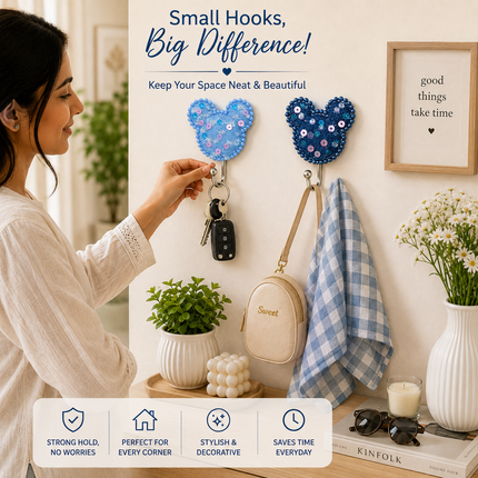 Cute Decorative Wall Hooks Pack of 2 (Teddy)