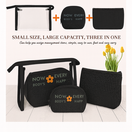 3-in-1 Makeup Bag Set (Black)