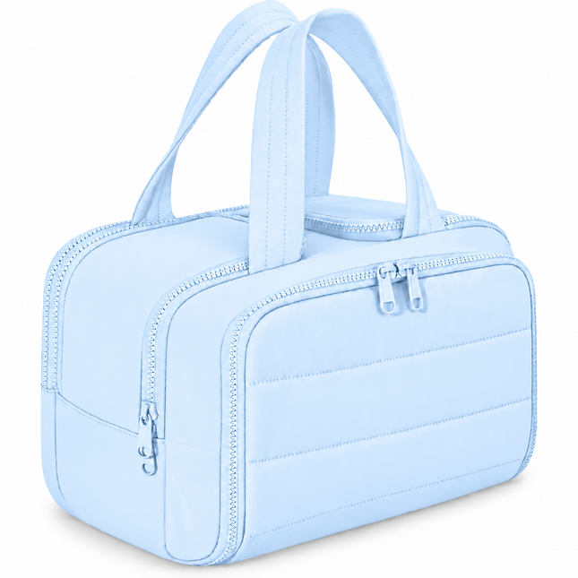 Premium Quilted 2-Side Opening Makeup & Travel Organizer Bag(Sky blue)
