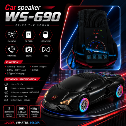 Car Shape Bluetooth Speaker with RGB Lights