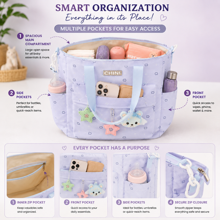 Baby Diaper Bag with Multiple Pockets and Shoulder Strap(Purple)