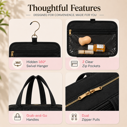 Foldable Travel Jewelry Organizer with Multiple Zip Pockets(Black)