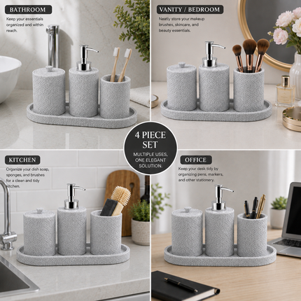 Bathroom Accessories Set of 4 (Grey)