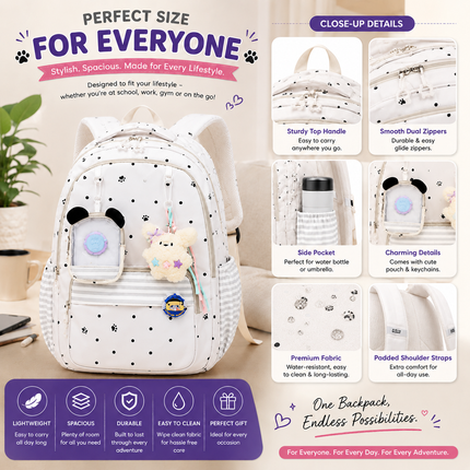 Coslifestore Cute Polka Dot Backpack for Girls, Teens & Women (Off white)