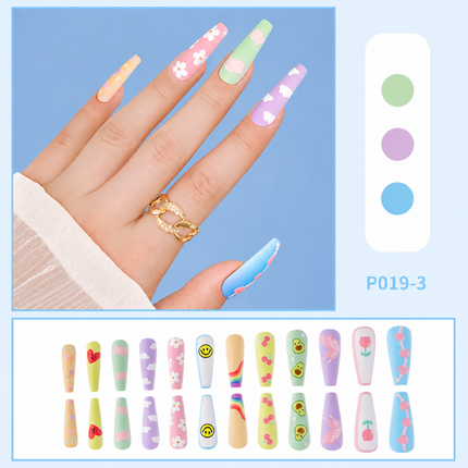 Ready to use Acrylic gel nails-quirky cherry avocado and flower(P019-3)