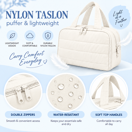 Premium Quilted 2-Side Opening Makeup & Travel Organizer Bag(Off white)