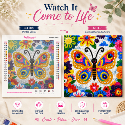 Diamond Painting Kit for Kids & Adults DIY Wall Decor(Butterfly)