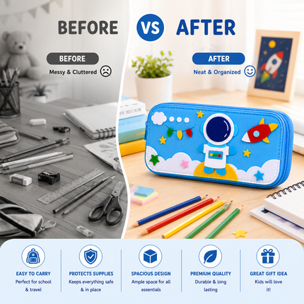 DIY Felt Pencil Case Sewing Kit for Kids with Zipper (Astronaut)