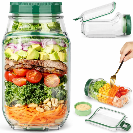 Leak-Proof Salad Jar with Separate Dressing Cup