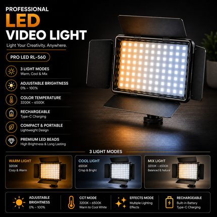 LED Video Light for Photography & Videography