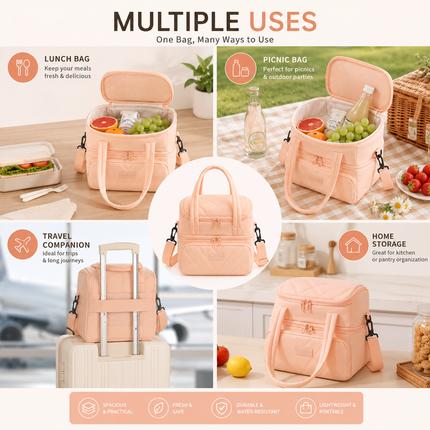 Double Layer Insulated Lunch Bag(Peach)