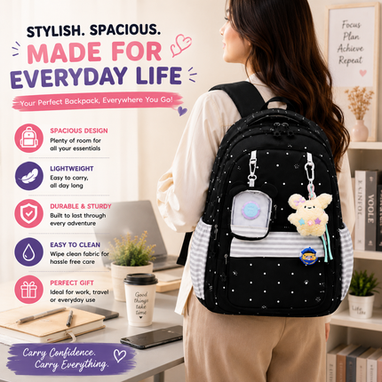 Coslifestore Cute Polka Dot Backpack for Girls, Teens & Women (Black)