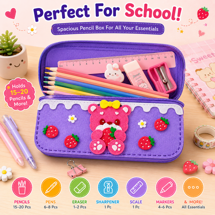 DIY Felt Pencil Case Sewing Kit for Kids with Zipper (Bear)