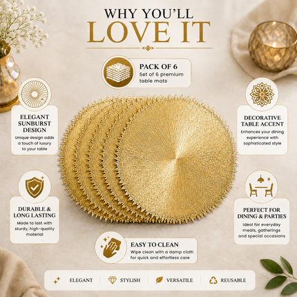 Table Mats Pack of 6 for Dining & Home Decor (Golden)