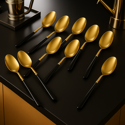 Eco-Friendly Biodegradable Acrylic Gold Cutlery(Golden-Black-Spoon)