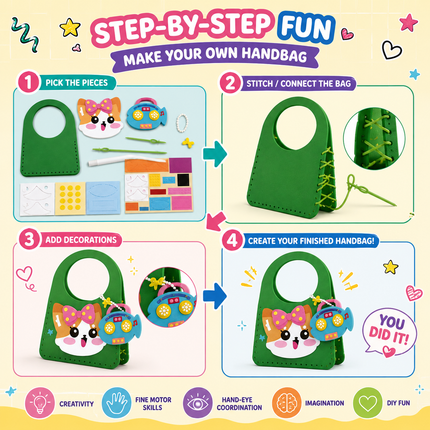 DIY Handbag Making Kit for Girls with 3D Stickers & Charms(Green)
