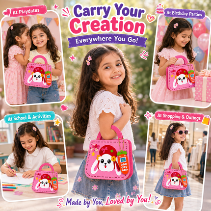DIY Handbag Making Kit for Girls with 3D Stickers & Charms(Pink)