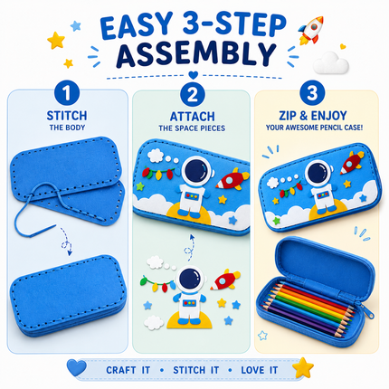DIY Felt Pencil Case Sewing Kit for Kids with Zipper (Astronaut)