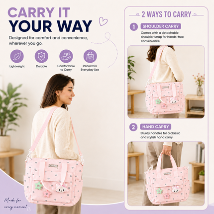 Baby Diaper Bag with Multiple Pockets and Shoulder Strap(Pink)
