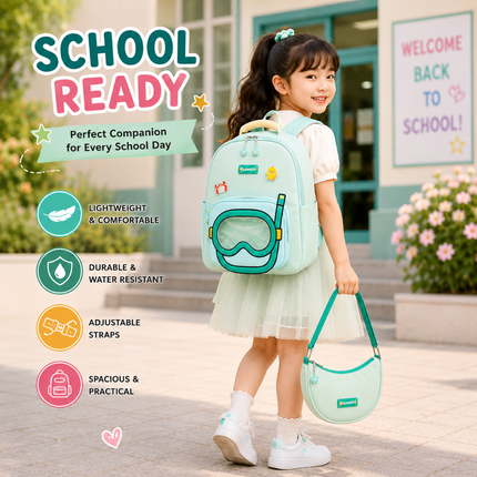 Kids School Backpack with Matching Sling Bag(Sea green)
