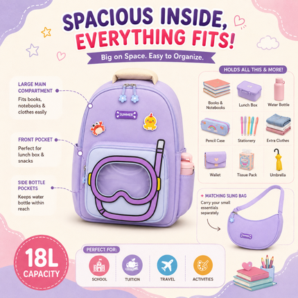 Kids School Backpack with Matching Sling Bag(Purple)