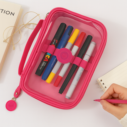 Transparent Multipurpose Pouch with Handle(Pink)