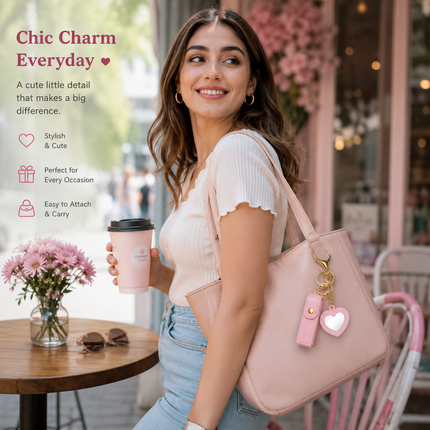 Pink Lipstick Holder Keychain with Heart Mirror Charm