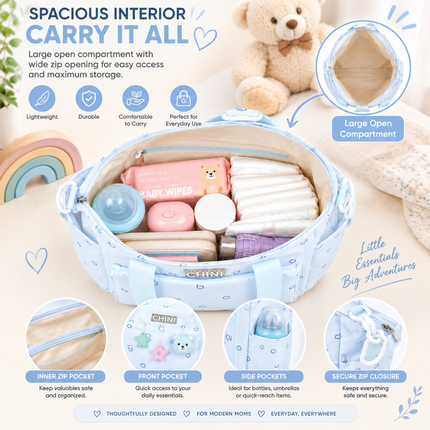 Baby Diaper Bag with Multiple Pockets and Shoulder Strap(Sky blue)