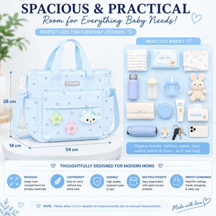 Baby Diaper Bag with Multiple Pockets and Shoulder Strap(Sky blue)