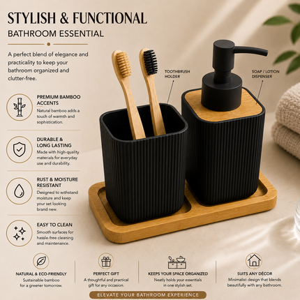 Bathroom Countertop Accessories Set (Black)