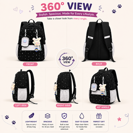 Coslifestore Cute Polka Dot Backpack for Girls, Teens & Women (Black)