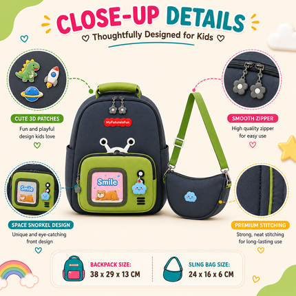 Kids School Backpack with Matching Sling Bag(Grey)