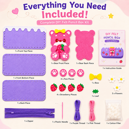 DIY Felt Pencil Case Sewing Kit for Kids with Zipper (Bear)