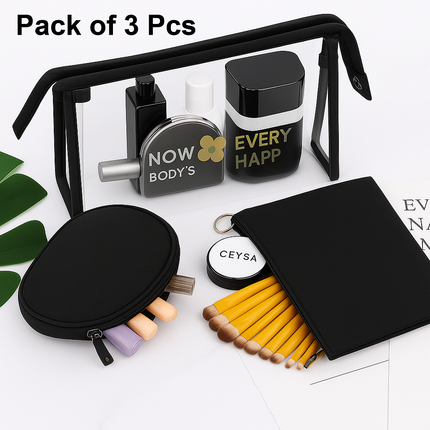 3-in-1 Makeup Bag Set (Black)