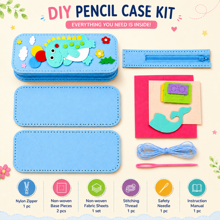 DIY Felt Pencil Case Sewing Kit for Kids with Zipper (Dinosaurs)