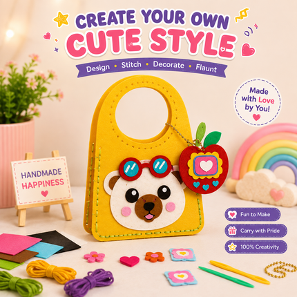 DIY Handbag Making Kit for Girls with 3D Stickers & Charms(Yellow)