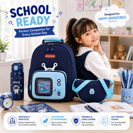 Kids School Backpack with Matching Sling Bag B (Navy)