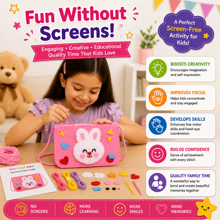 Handmade DIY Felt Shoulder Bag Craft Kit for Kids(Pink)