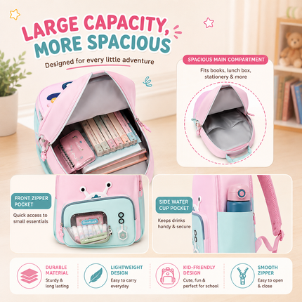 Kids School Backpack with Matching Sling Bag B (Pink)